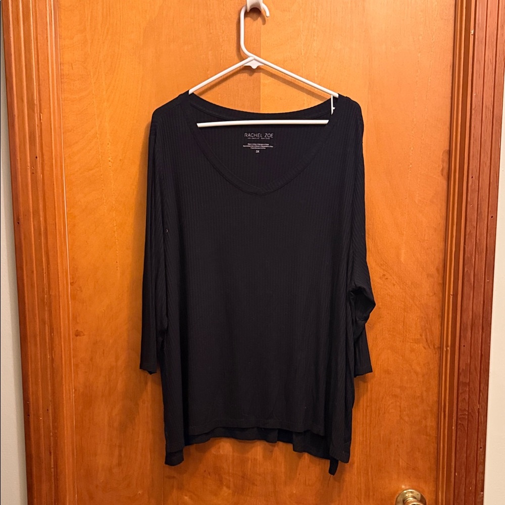 Rachel Zoe Black Ribbed V-Neck Long Sleeve Top